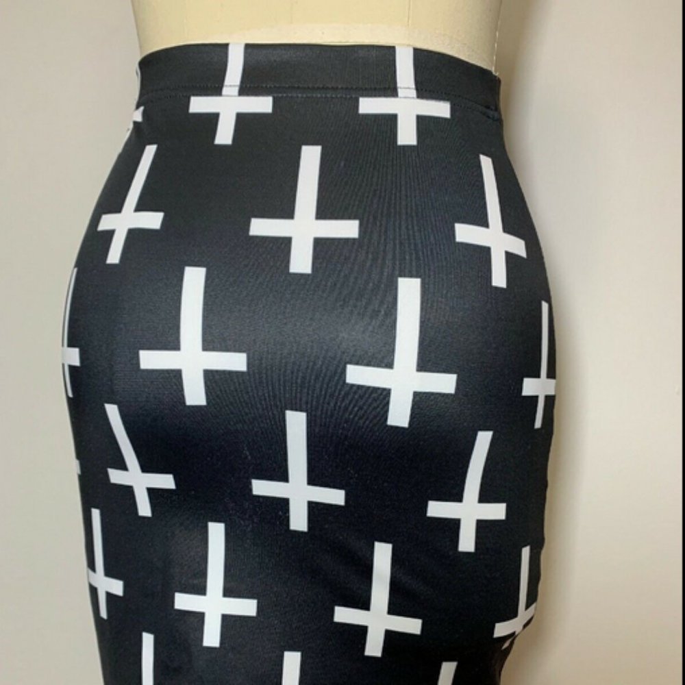Black Milk Mini Skirt Black White Upsidedown Cross